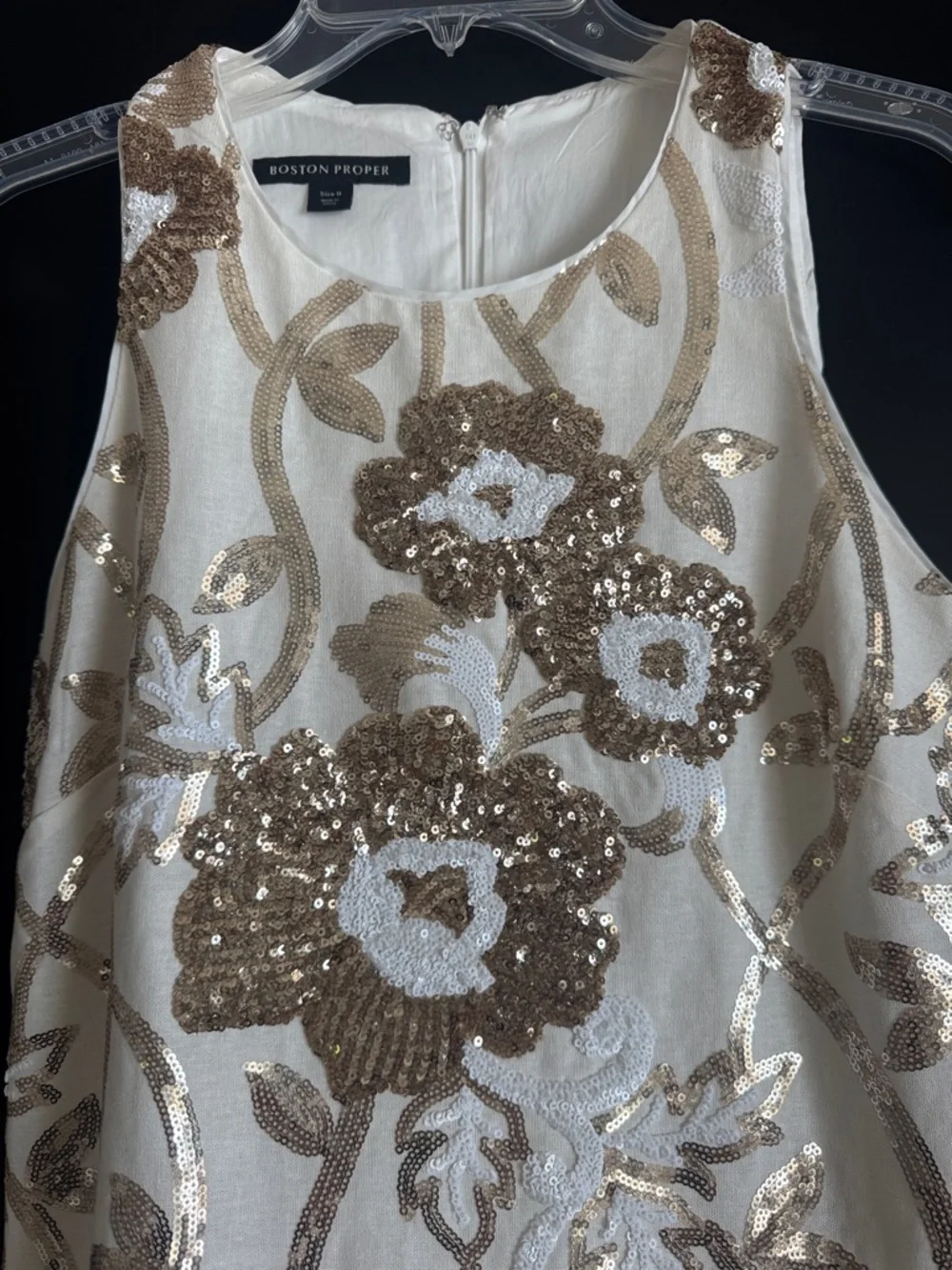 Boston Proper Ivory Dress with Gold Sequin Floral Embroidery - Picture 2 of 6